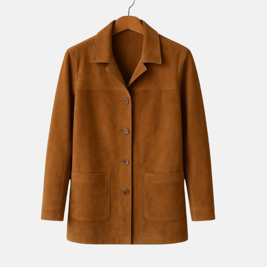 Women’s Suede Leather Coat Handmade Vintage Jacket Minimal Western Style