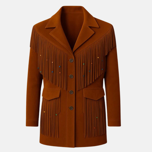 Handmade Suede Fringe Western Jacket: Beaded Native American Style