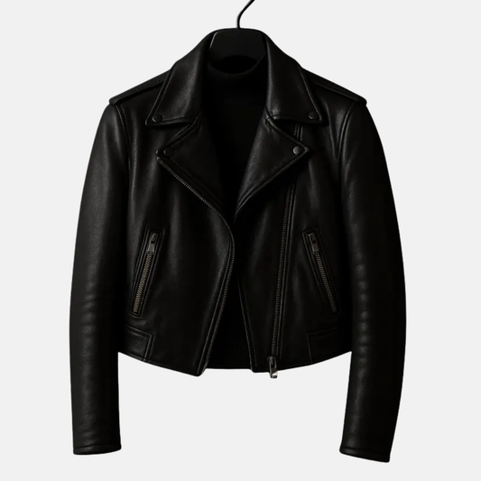 Women’s Slim Fit Vintage Black Leather Biker Jacket – Handmade Genuine Motorcycle Jacket, Classic