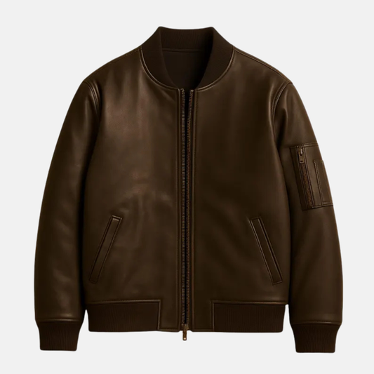 Stylish Women’s Brown Faux Leather Bomber Jacket – Biker Moto Coat, Trendy Outerwear & Gift