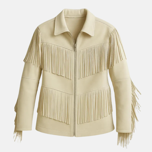 Women’s Fringe Leather Jacket Western Style Zipper Jacket Handmade Vintage Cowgirl Coat