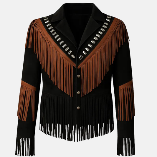Women’s Vintage Cowgirl Fringe Jacket Brown Cowhide Western Leather Coat, Handmade Fringe Festival Outerwear
