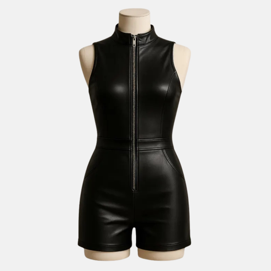 Handmade Black Leather Mini Dress: Backless Bodycon Party Outfit