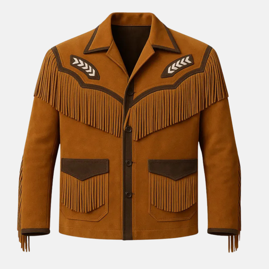 Men’s Western Fringe Jacket Brown Suede Cowboy Coat Handmade Vintage Rodeo Style