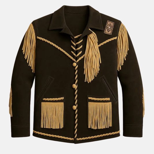 Men’s Western Fringe Cowboy Jacket Vintage Rodeo Coat Handmade Braided Suede Style