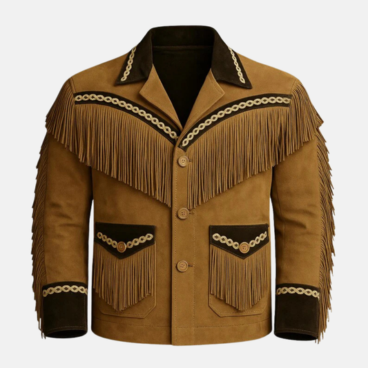 Men’s Western Fringe Jacket Vintage Cowboy Leather Coat Handmade Rodeo Style