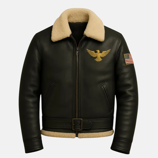 Men’s Aviator Leather Jacket Shearling Collar Flight Jacket Vintage Air Force Pilot Style