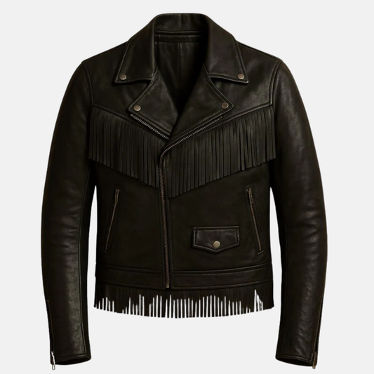 Men’s Black Fringe Jacket Western Leather Cowboy Coat Handmade Vintage Rodeo Style