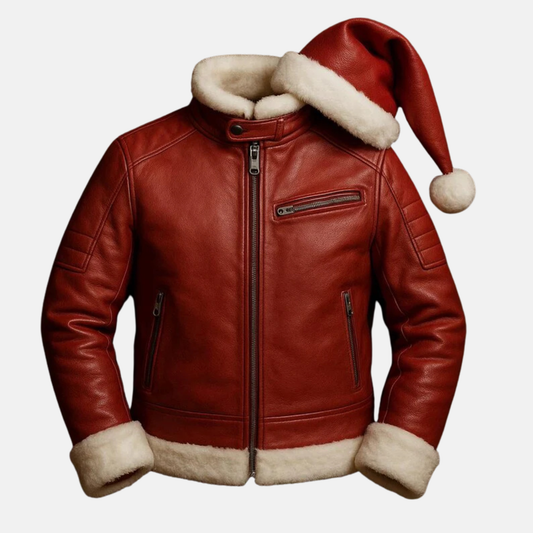 Handmade Red Leather Biker Jacket Slim Fit Winter Jacket Christmas Gift