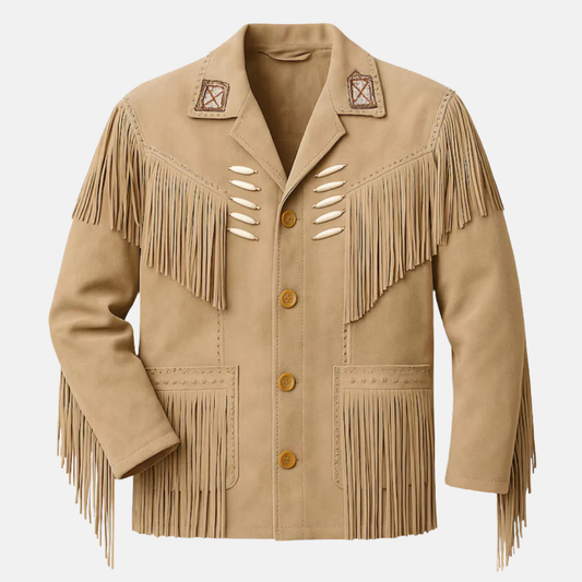 Men’s Western Fringe Jacket Suede Leather Cowboy Jacket Vintage Rodeo Style