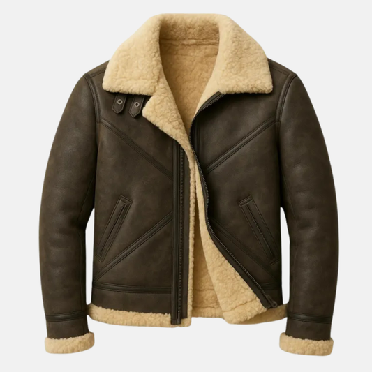 Men’s Aviator Jacket Warm Winter Leather Bomber Coat Classic Flying Pilot Jacket