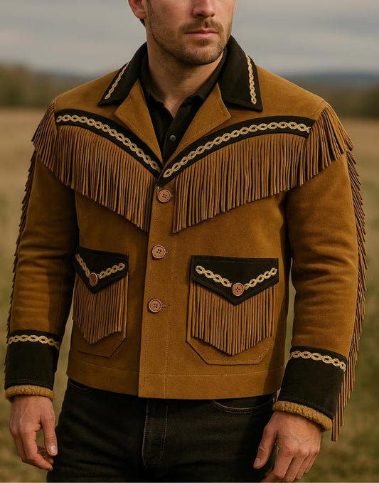Men’s Western Fringe Jacket Vintage Cowboy Leather Coat Handmade Rodeo Style
