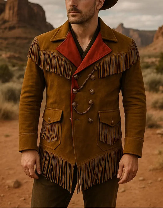 Men’s Western Fringe Coat Vintage Leather Cowboy Jacket Handmade Rodeo Style