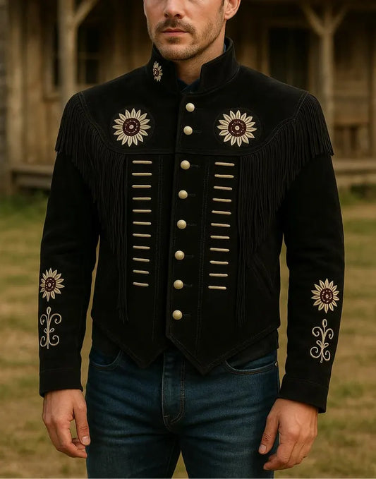 Men’s Embroidered Western Fringe Jacket Handmade Cowboy Coat Vintage Rodeo Style