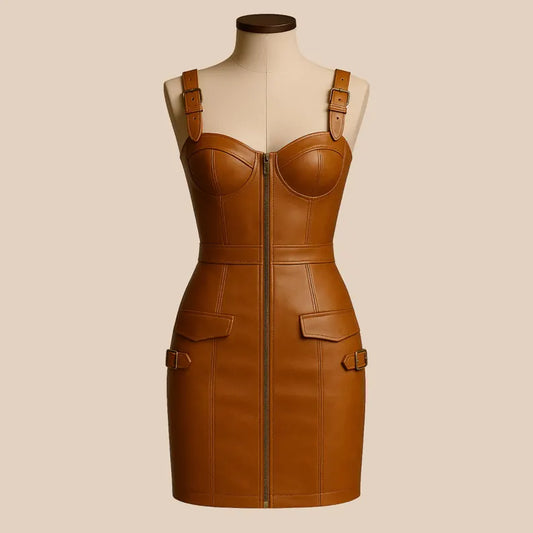 Handmade Black Leather Bodycon Dress: Sleeveless Mini/Midi Party Outfit