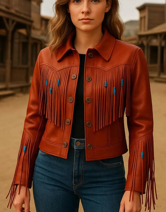 Handmade Western Leather Fringe Jacket: Cowgirl Boho Style