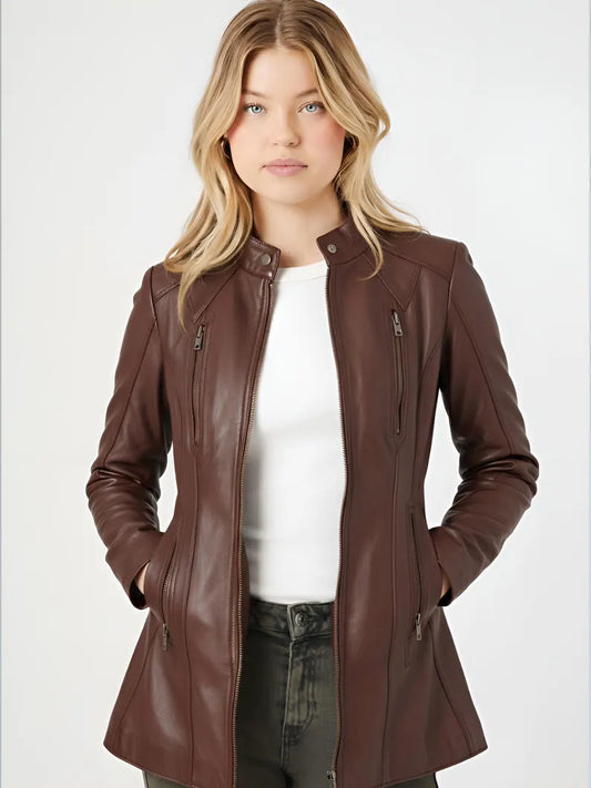 Handmade Genuine Leather Moto Coat - Slim Fit Women's Jacket