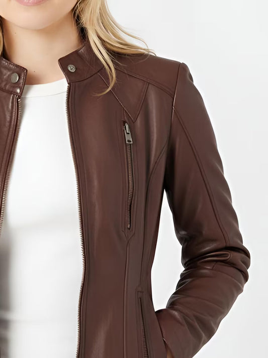 Handmade Genuine Leather Moto Coat - Slim Fit Women's Jacket