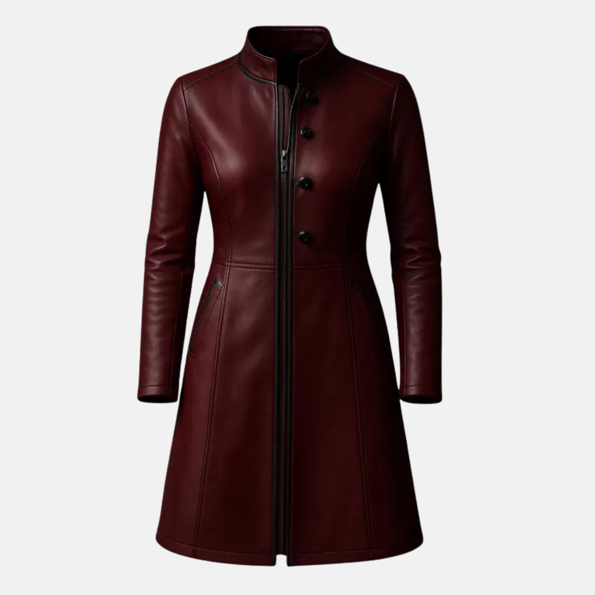Handmade Vintage Distressed Leather Coat Women’s Long Genuine Leather Trench Jacket