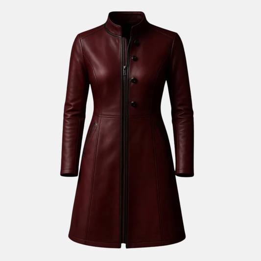 Handmade Vintage Distressed Leather Coat Women’s Long Genuine Leather Trench Jacket