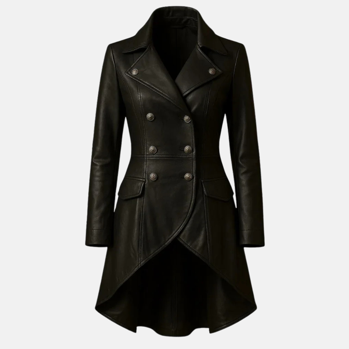 Women’s Black Leather Coat Classic Long Genuine Leather Winter Jacket, Stylish Outerwear