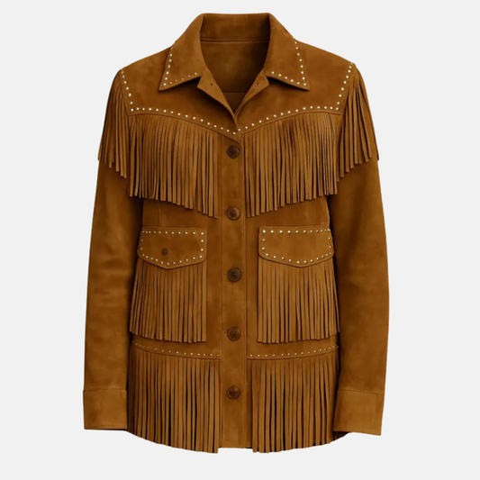 Women’s Western Fringe Jacket Suede Leather Coat | Vintage Cowgirl Rodeo Style