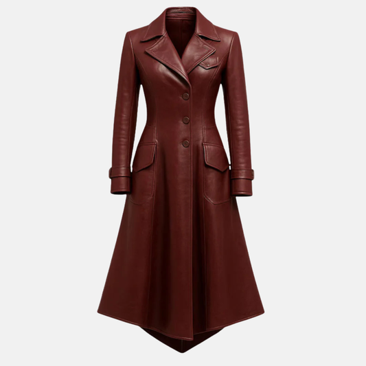 Womens Maroon Leather Trench Coat: Handmade Vintage Style Genuine Leather