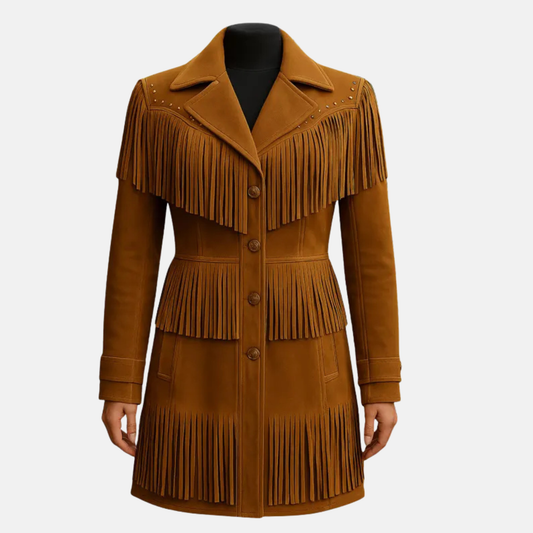 Women’s Studded Fringe Leather Jacket Western Cowgirl Boho Style Coat, Vintage Rodeo Festival Outfit