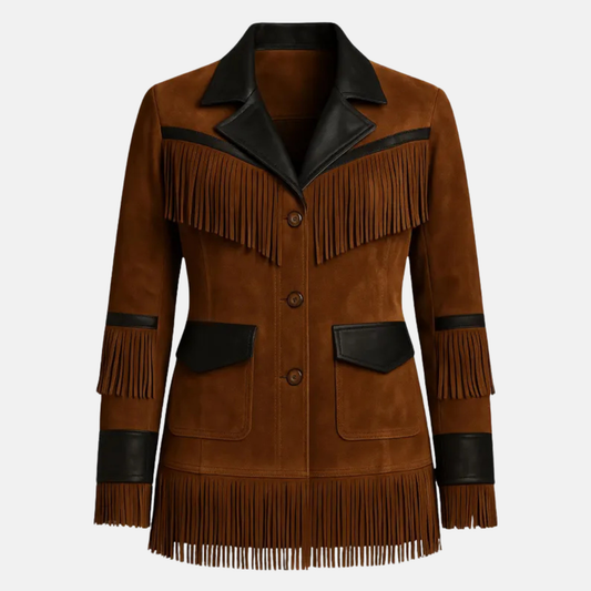 Women’s Western Fringe Jacket Suede Leather Cowgirl Coat Handmade Rodeo Style