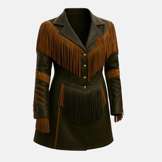 Women’s Western Fringe Coat Leather Cowgirl Jacket Handmade Rodeo Style