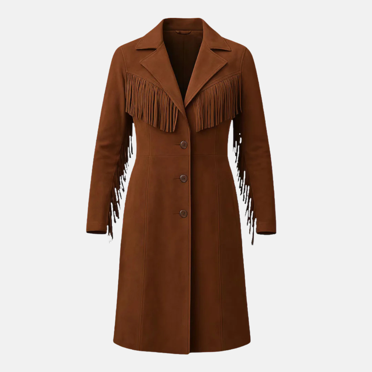Women’s Western Suede Fringe Coat Long Cowboy Jacket Vintage Brown Leather Style