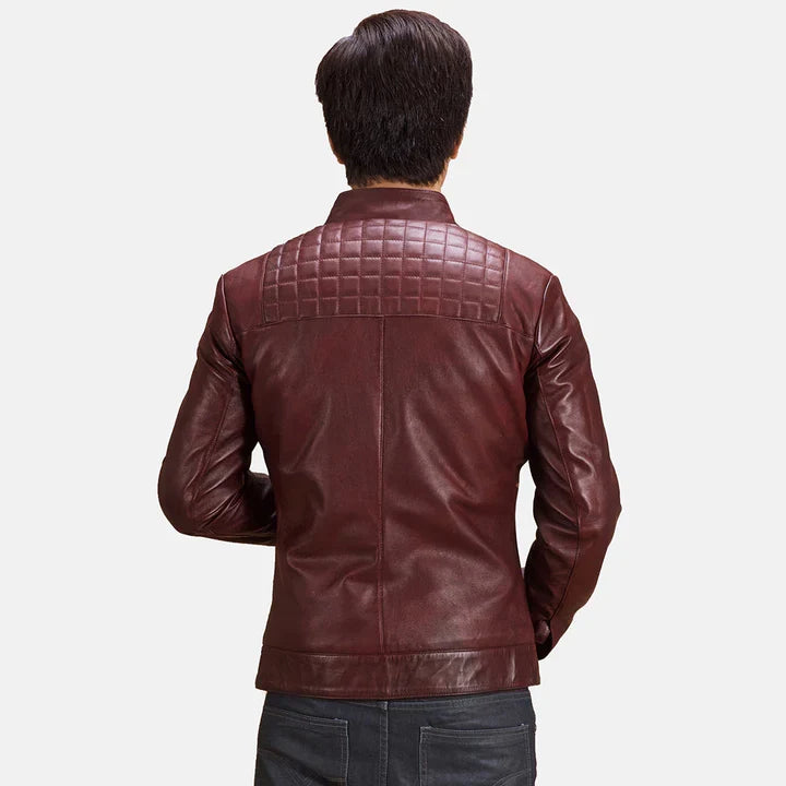 Mens Burgunn Dee Maroon Leather Biker Jacket