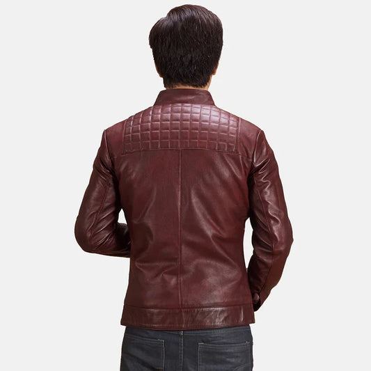 Mens Burgunn Dee Maroon Leather Biker Jacket