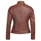 Women's Reddish Maroon Sheepskin Leather Cafe Racer Biker Jacket