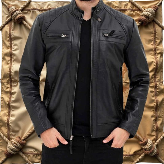 Brown Cowhide Leather Biker Jacket – Vintage Cafe Racer Style