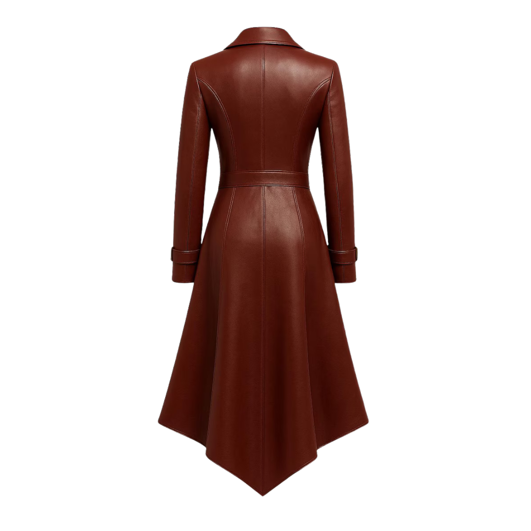 Womens Maroon Leather Trench Coat: Handmade Vintage Style Genuine Leather