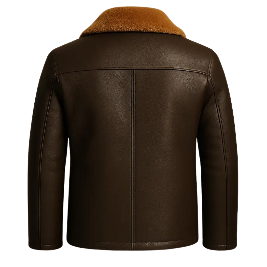 Men’s Brown Shearling Jacket Real Leather Winter Coat Warm Fur Lined Jacket