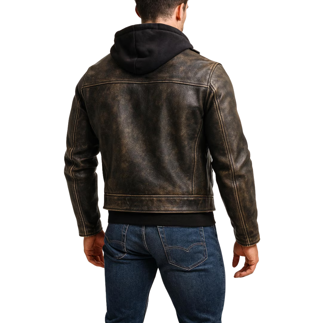 Handmade Distressed Cowhide Leather Biker Jacket: Bronze