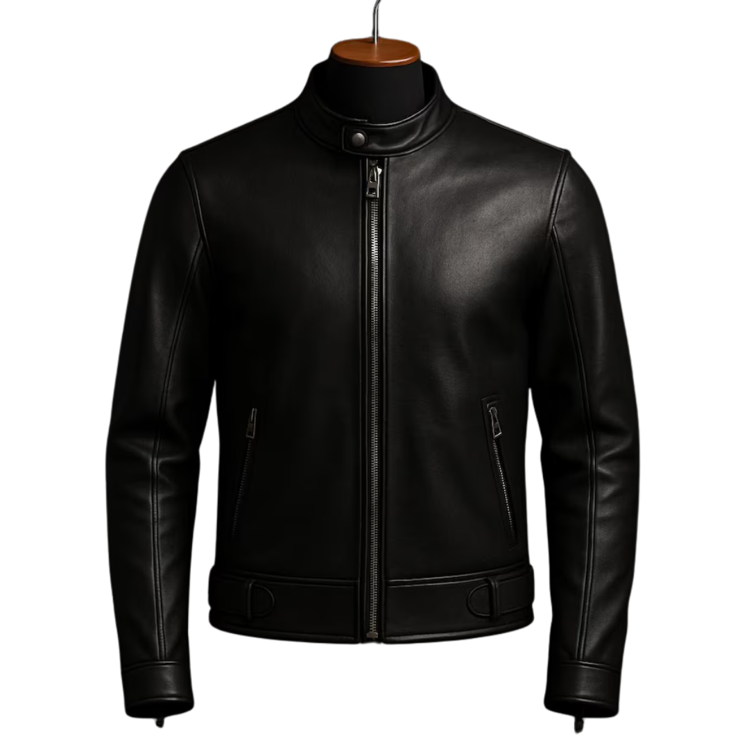 Men's Black Sheep Leather Jacket: Slim Fit Biker Coat