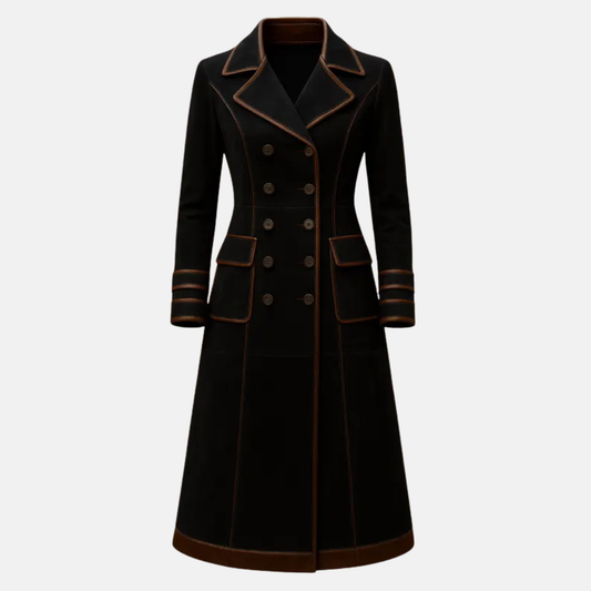 Handmade Black Suede Leather Trench Coat: Women's Double Breasted Winter Outerwear
