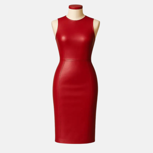 Handmade Red Leather Bodycon Dress: Elegant Party Outfit