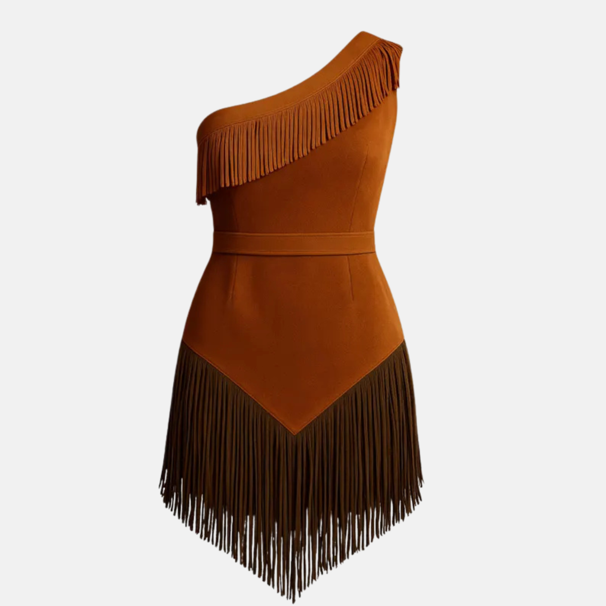 Handmade Suede Fringe Dress: One Shoulder Western Cowgirl Outfit