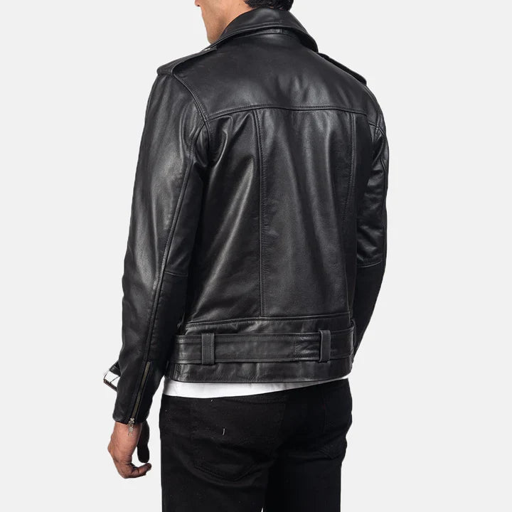 Mens Allaric Alley Black Leather Biker Jacket