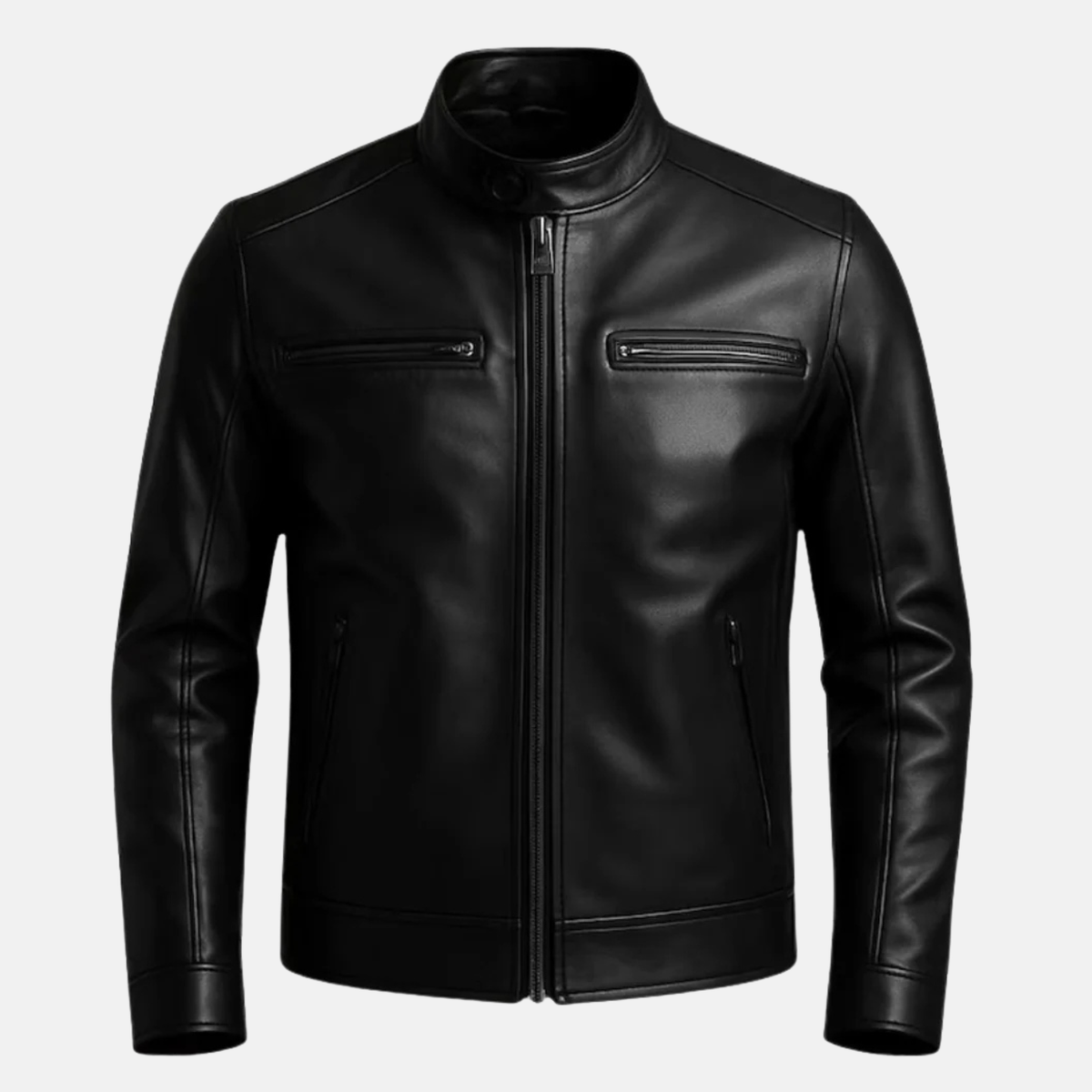 Men's Black Sheep Leather Jacket: Slim Fit Biker Coat