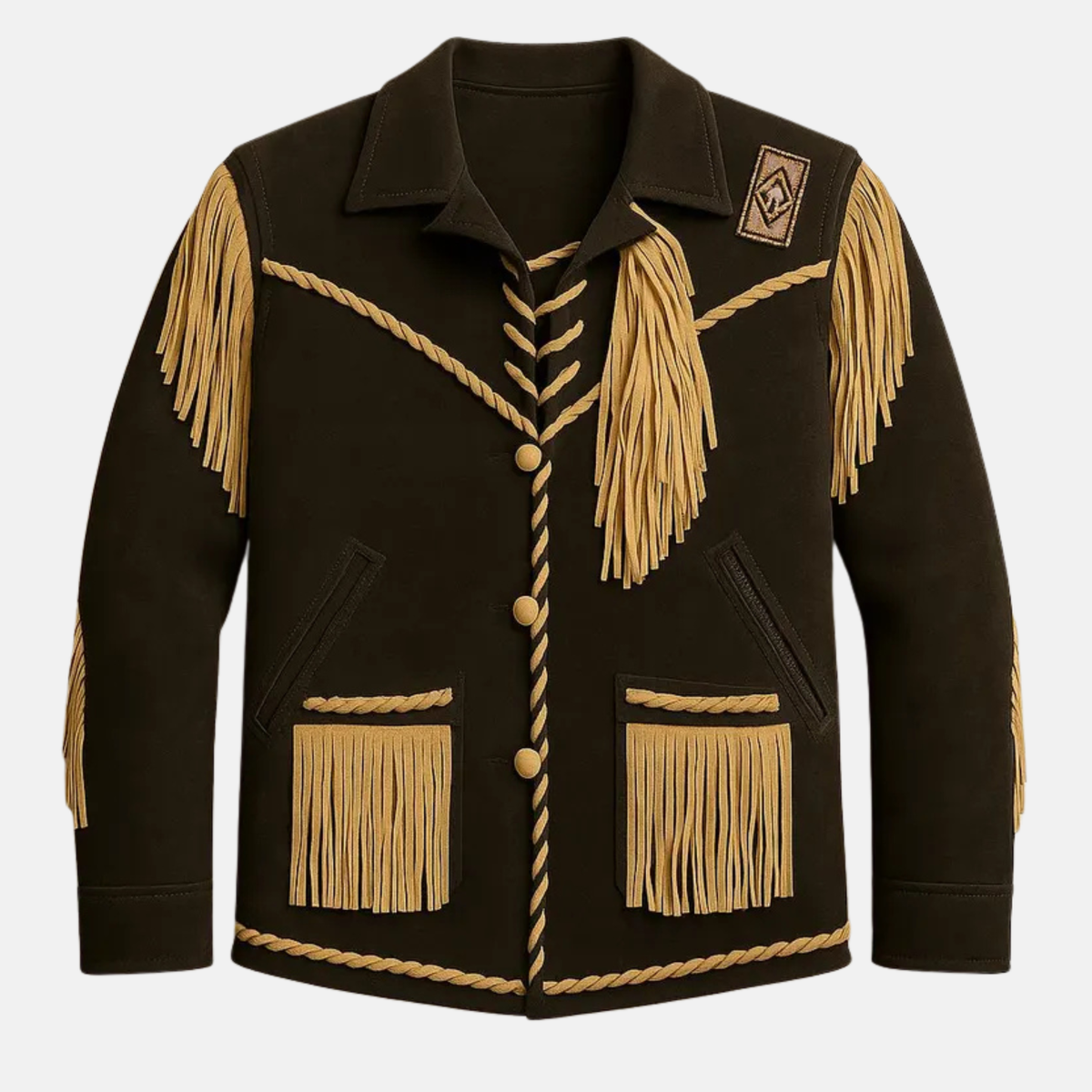 Men’s Western Fringe Cowboy Jacket Vintage Rodeo Coat Handmade Braided Suede Style