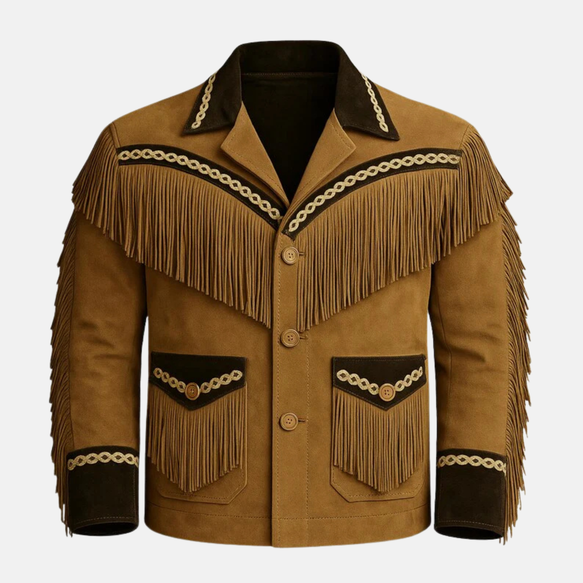 Men’s Western Fringe Jacket Vintage Cowboy Leather Coat Handmade Rodeo Style