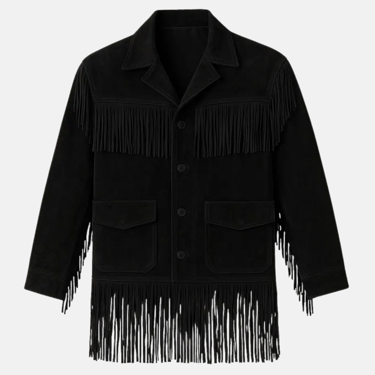 Men’s Black Western Fringe Jacket Handmade Suede Leather Cowboy Coat Vintage Rodeo Style