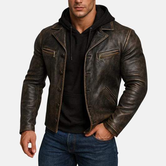 Handmade Distressed Cowhide Leather Biker Jacket: Bronze