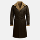 Men’s Brown Shearling Genuine Leather Trench Coat - Handmade Belted Winter Outerwear