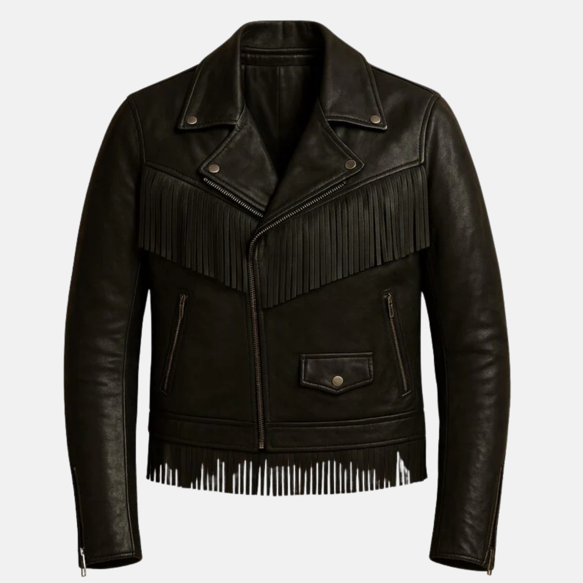 Men’s Black Fringe Jacket Western Leather Cowboy Coat Handmade Vintage Rodeo Style